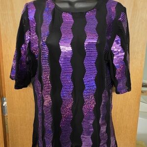 G'wan By Charon - 'Noble' Zig Zag Sequin Sheer Crew Neck